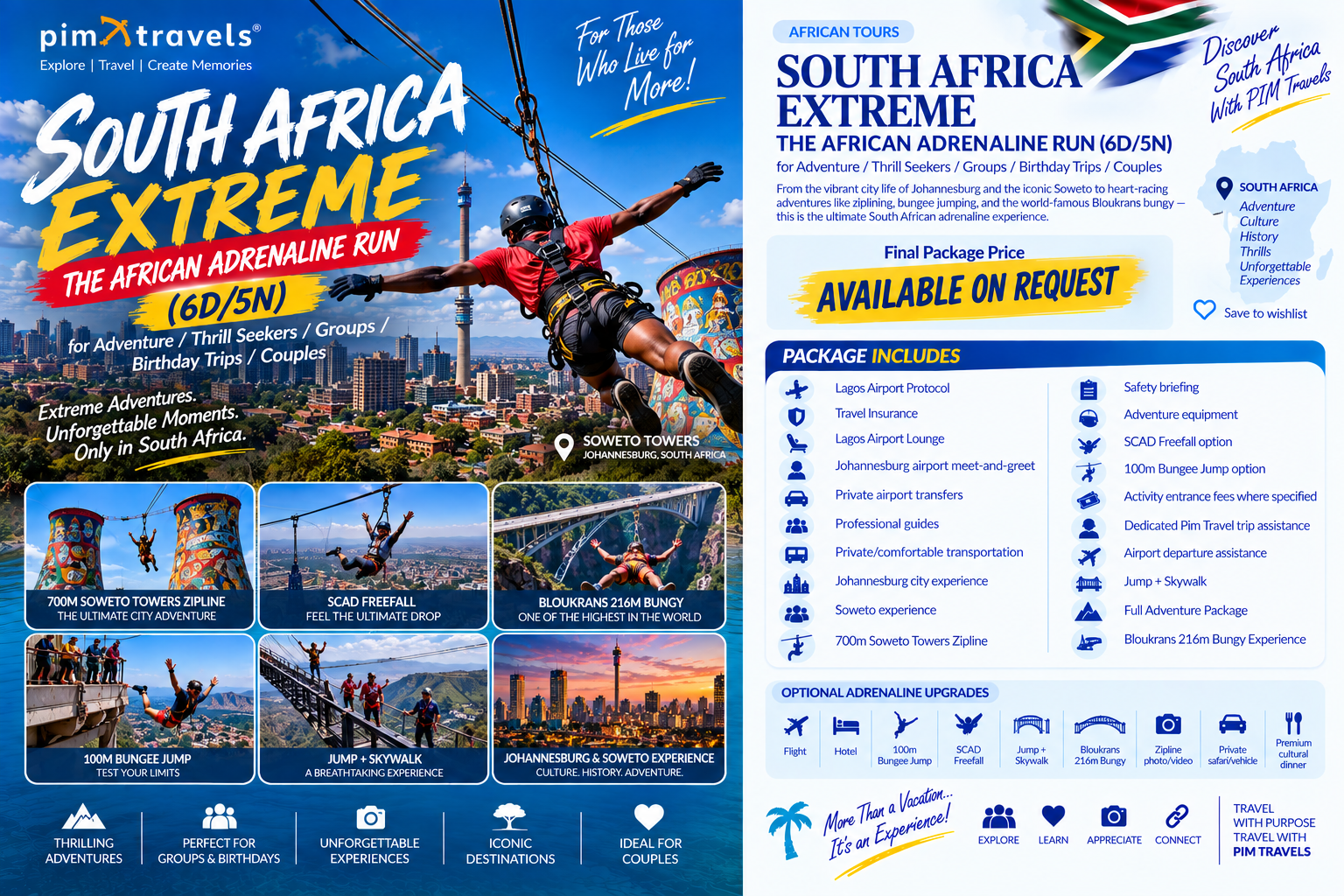 SOUTH AFRICA EXTREME THE AFRICAN ADRENALINE RUN (6D/5N) for Adventure / Thrill Seekers / Groups / Birthday Trips / Couples