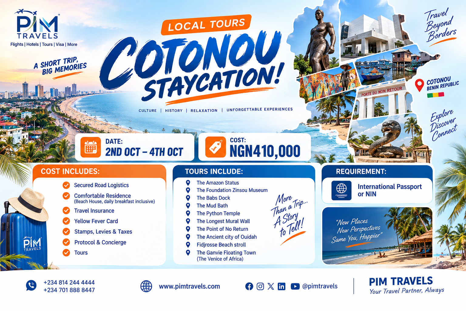 COTONOU STAYCATION! DATE: 2ND OCT – 4TH OCT